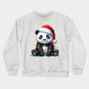 Panda Bear Wrapped In Christmas Lights Crewneck Sweatshirt